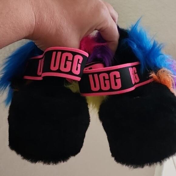 UGG Fluff Yeah Party Spots Slide‎ Sheepskin Slipper Sandals Women's Cozy 8 9 10 - Picture 16 of 16